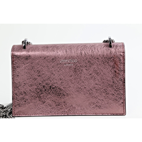 Jimmy Choo Finley Metallic Vintage Rose Leather Crossbody Shoulder Bag w/ Chain - Picture 3 of 16